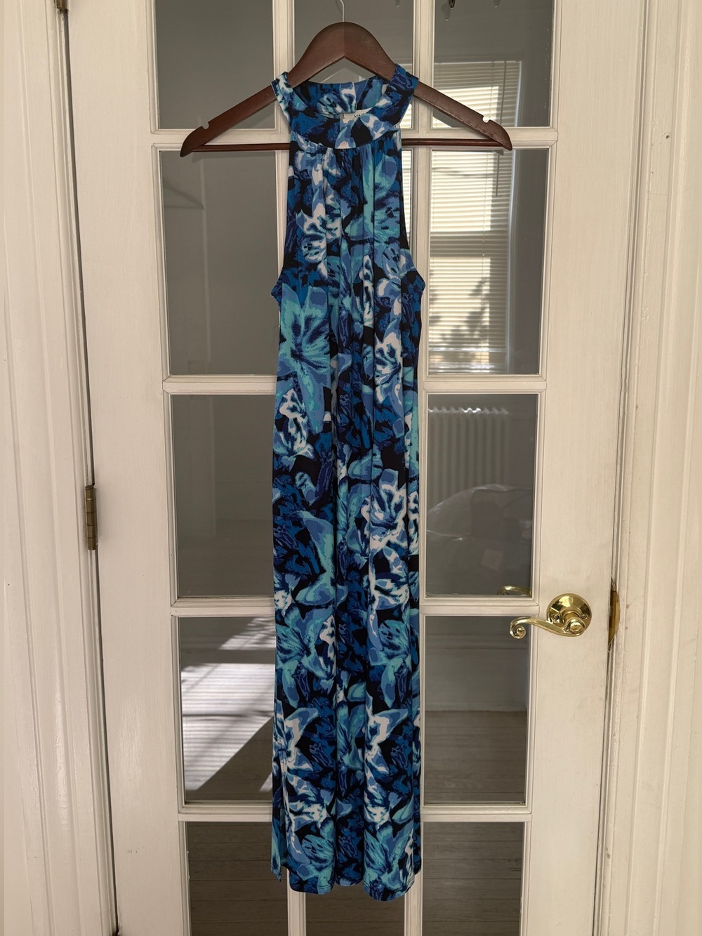 NINE WEST Women’s Blue Floral Sleeveless Halter Neck Midi Dress Size S